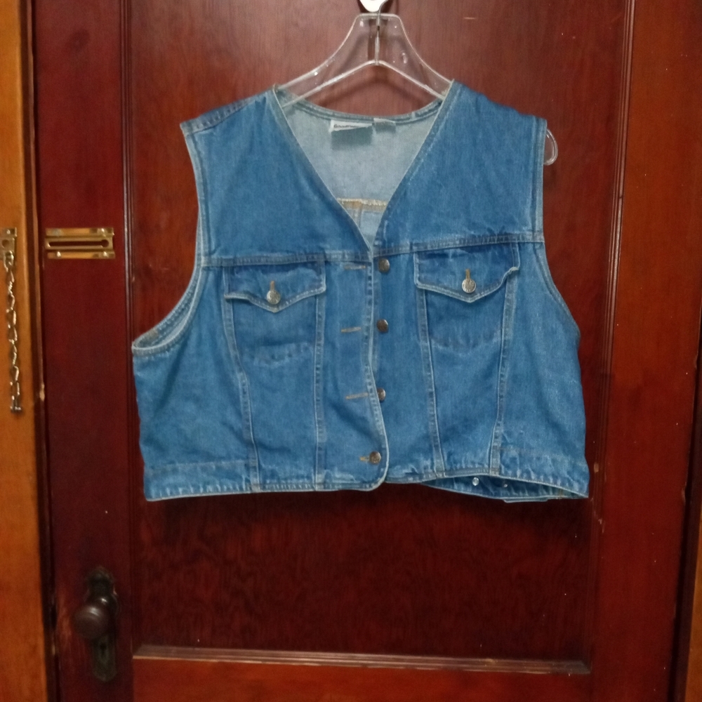 RARE-Goodfellows 20W Jean Vest w/2 pockets metal buttons-Buttonback-1 of…